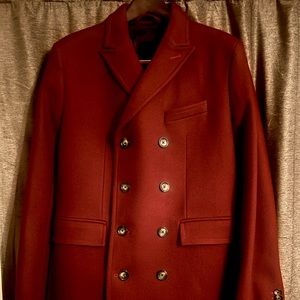 J. Lindeberg Dark Burgundy Coat! Double Breasted melton wool! Sz 50 Italy 40 US